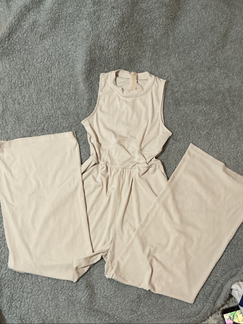 Sleeveless Wide-Leg Jumpsuit in Light Beige